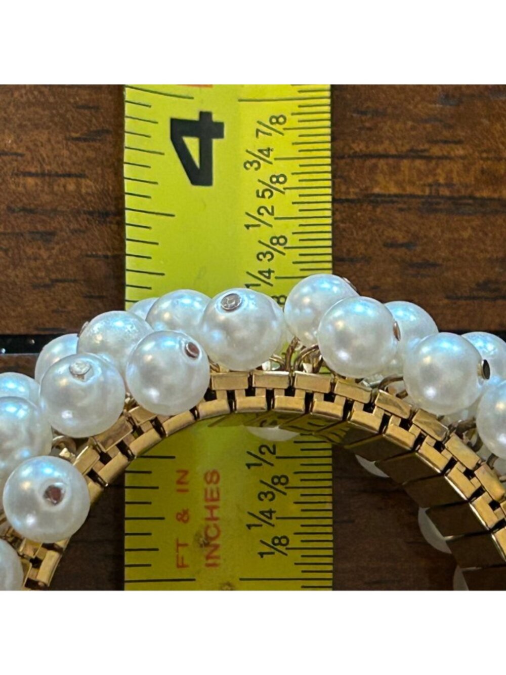 Vintage Faux Pearl Cha-Cha Stretch Bracelet With Gold-Toned Expansion Design - Picture 10 of 10